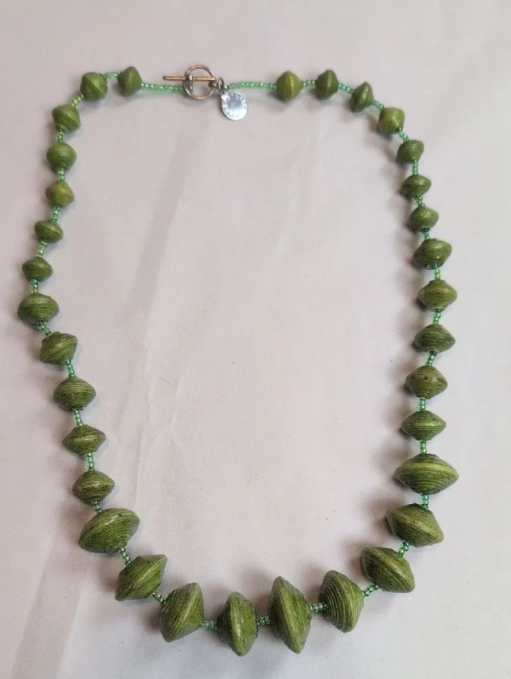 Handmade In Uganda Green Graduated Bead Paper Necklace Lightweight Eco Style 21"